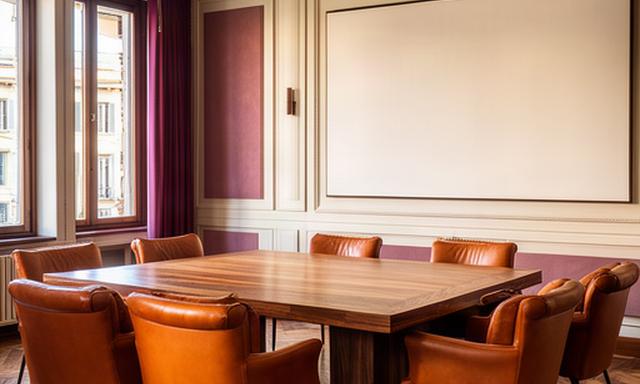 Sala riunioni di uno studio legale associato in Brera con poltrone in pelle color cuoio